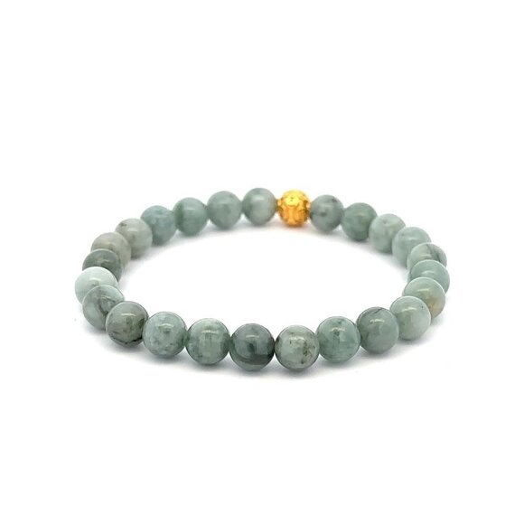 18K Gold Money Ball Lucky Bracelet Gemstones Natural Burmese Jade 6mm - Picture 4 of 5